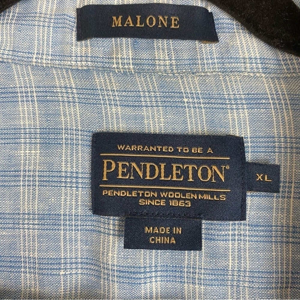Pendleton Malone Linen Plaid Button Down Shirt Blue Men's XL - Picture 3 of 6